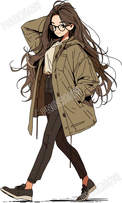 美拉德风衣美女图形素材PNG