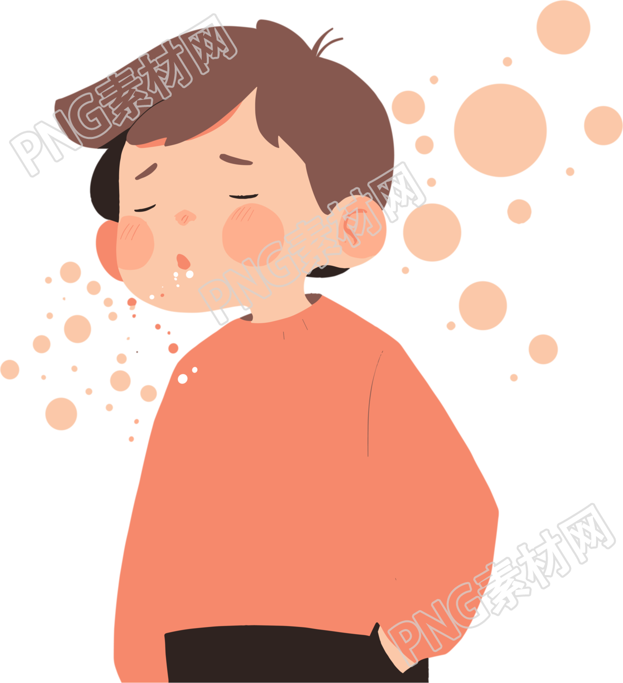 生病男孩咳嗽平面设计插图