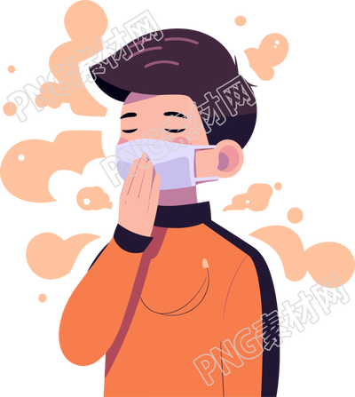 生病男孩戴口罩插畫