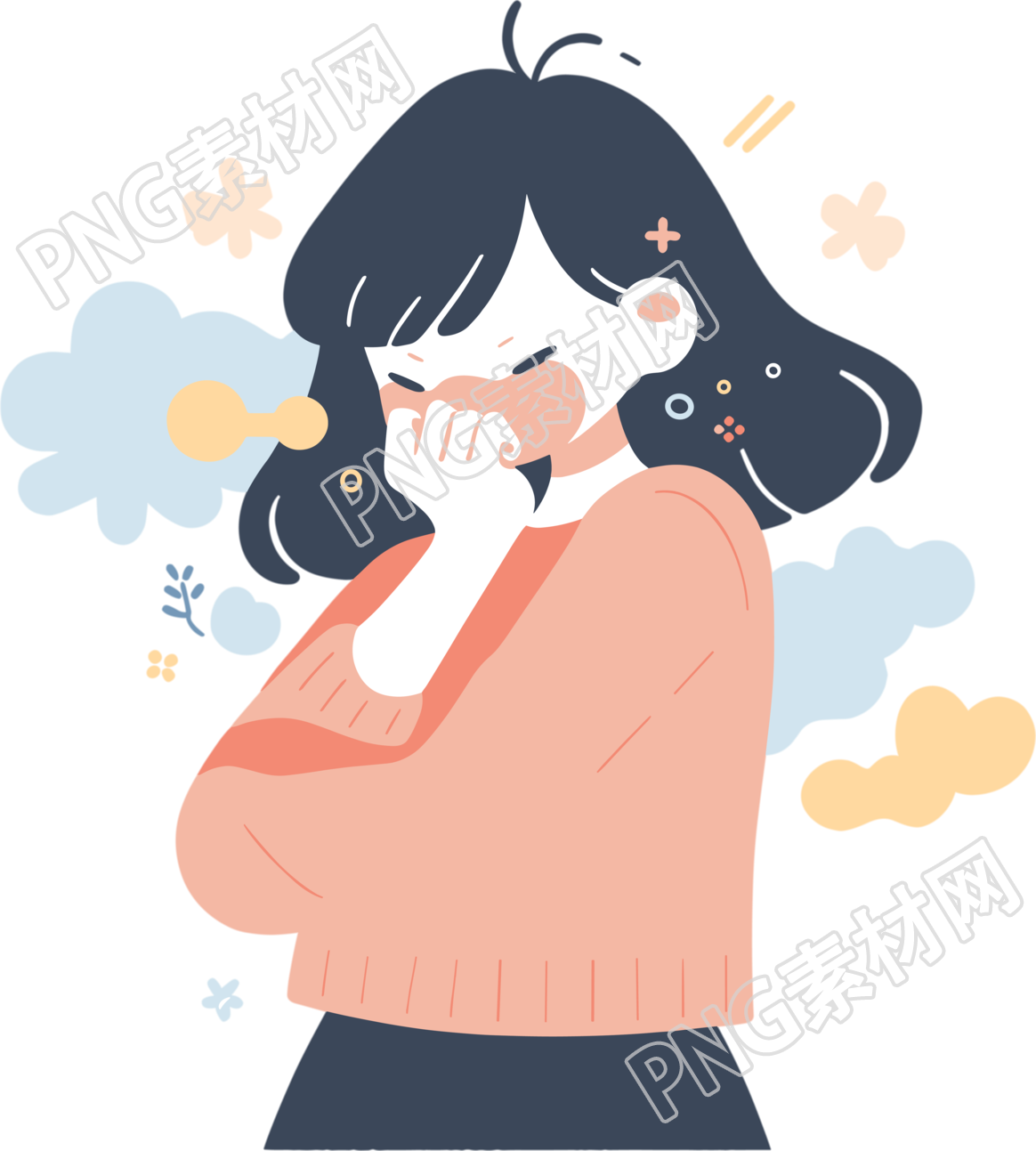 生病女孩创意商业设计插画