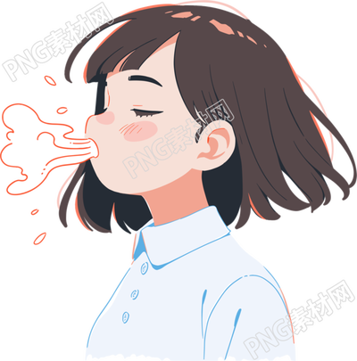 生病女孩咳嗽透明背景插圖
