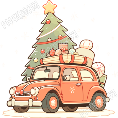 圣誕樹和車卡通風格設計插畫