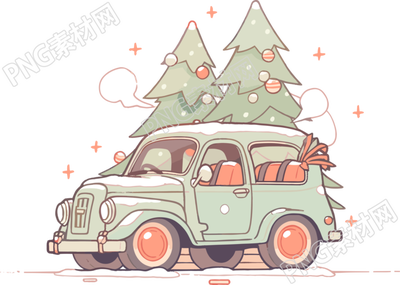 圣誕樹和車可商用卡通素材