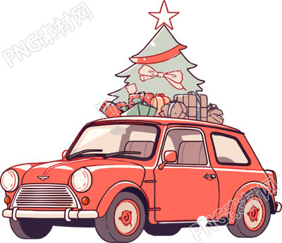 圣誕樹和車可商用插畫