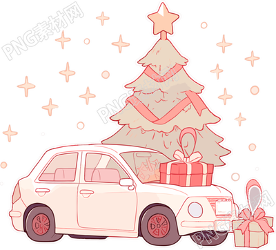 圣誕樹和車圖形設計插畫