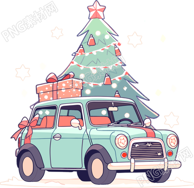 圣誕樹和車主題貼紙素材