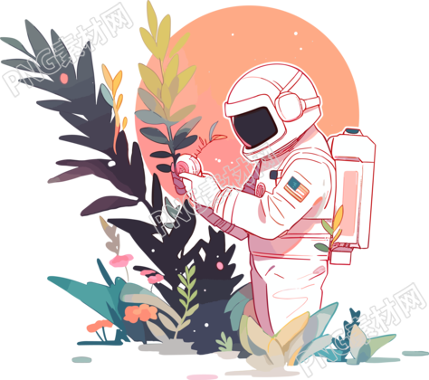 宇航员和植物透明背景插图