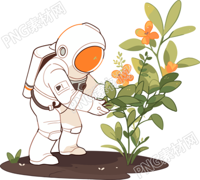 宇航員和植物高清插圖