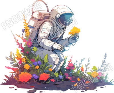 宇航員和植物透明背景插圖