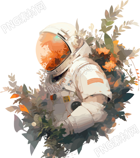 宇航员和植物插画设计素材