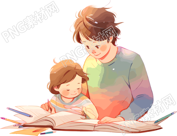 亲子阅读明亮平面设计插画