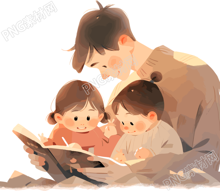 亲子阅读插画素材