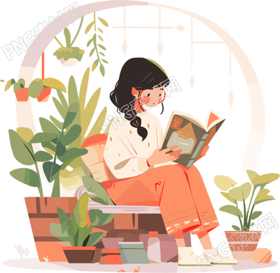 閱讀女孩2D平面商業(yè)插圖