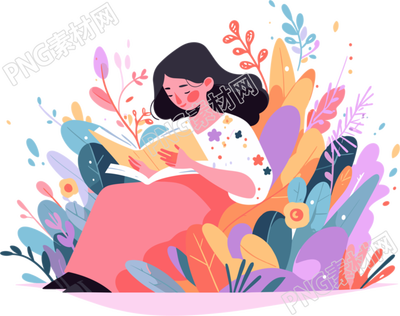 閱讀女孩透明背景插圖