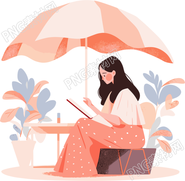 阅读女孩2D平面插图