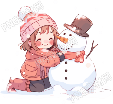 堆雪人的小女孩創(chuàng)意圖形設(shè)計素材