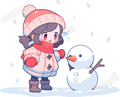 堆雪人的小女孩冬天創(chuàng)意設(shè)計元素