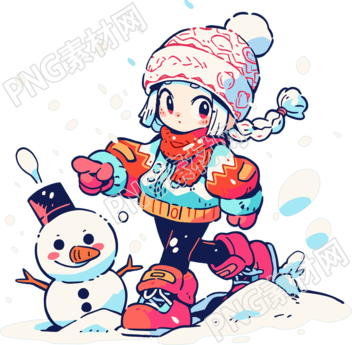 堆雪人的小女孩歡快的雪天場景素材