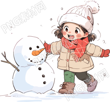 堆雪人的小女孩可商用素材