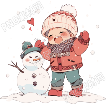 堆雪人的小男孩快樂雪天素材