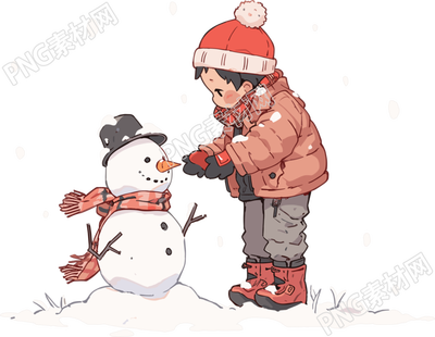 堆雪人的小男孩插圖