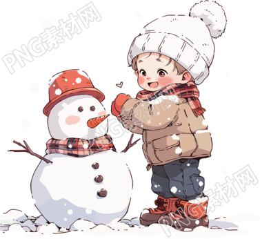 堆雪人的小男孩元素