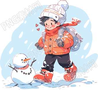 堆雪人的小男孩素材