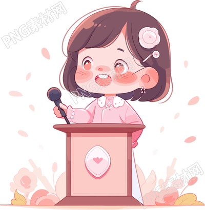 可愛(ài)小女孩演講透明背景插圖