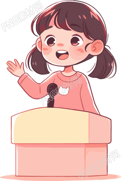 可愛(ài)小女孩演講透明背景插圖