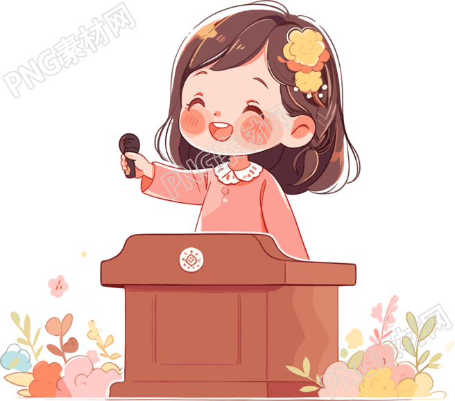 可爱小女孩演讲透明背景插画