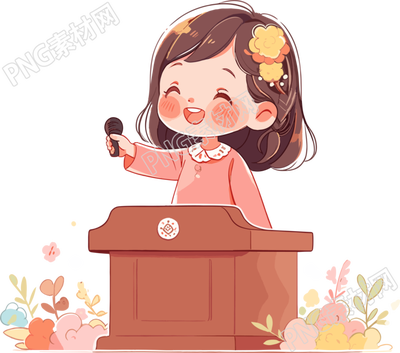 可愛(ài)小女孩演講透明背景插畫