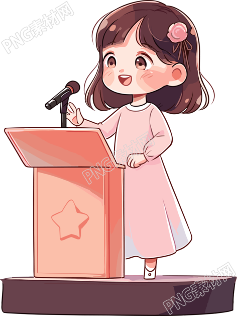 可爱小女孩演讲场景插画