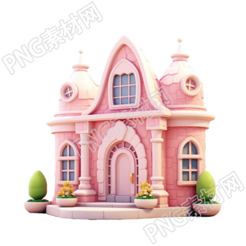 3D粉色小房子PNG素材