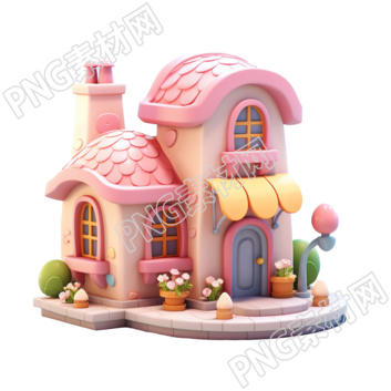 3D粉色小房子透明背景素材