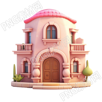 3D粉色小房子高清插畫素材