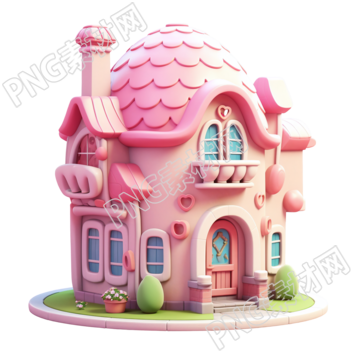 3D粉色小房子卡通插圖