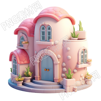 3D粉色小房子素材