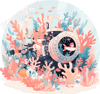 潛水艇珊瑚兒童插畫