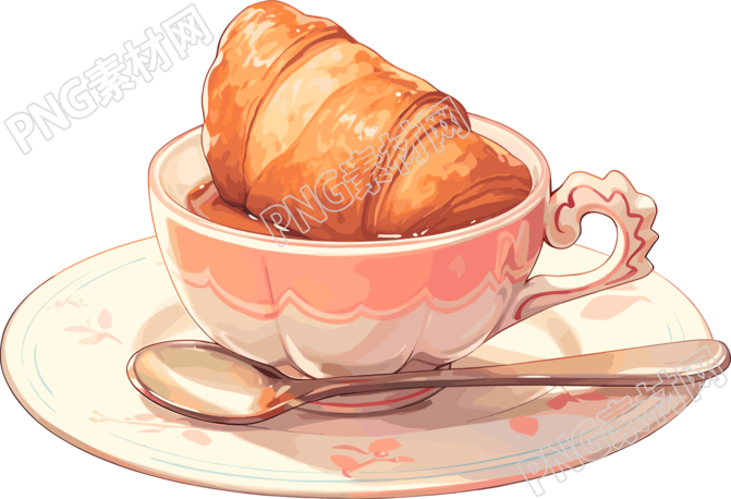牛角包咖啡插画设计元素