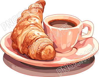 牛角包咖啡PNG插圖