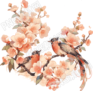 中國(guó)畫花鳥透明背景PNG素材