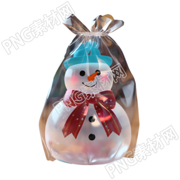 3D圣诞节可爱小雪人透明包装插画