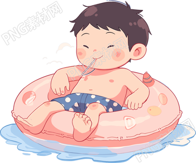 游泳男孩夏日休閑插畫