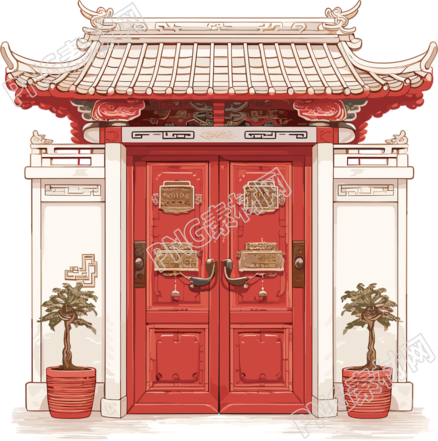 红色大门简洁插画