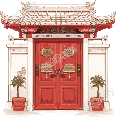 紅色大門簡(jiǎn)潔插畫