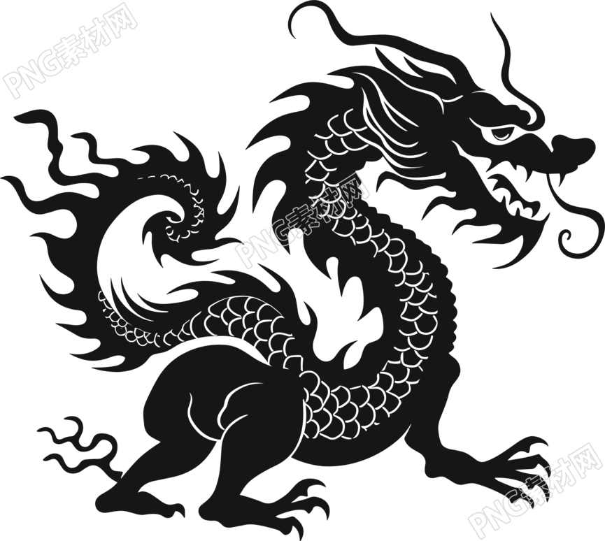 中国龙剪影插画设计元素