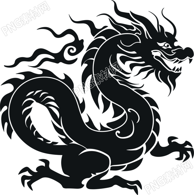 中国龙剪影PNG插画