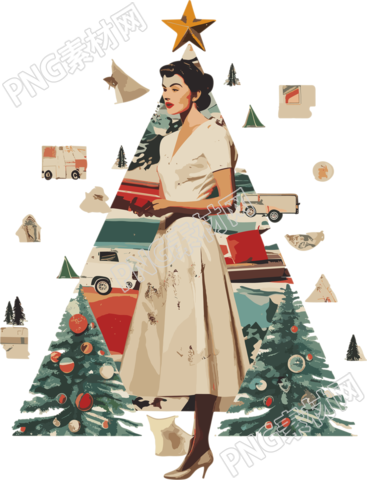 圣誕復(fù)古拼貼美女創(chuàng)意設(shè)計(jì)元素