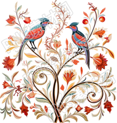 花鳥(niǎo)簡(jiǎn)潔白底裝飾畫(huà)素材