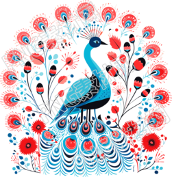 孔雀簡(jiǎn)約白底裝飾畫(huà)素材